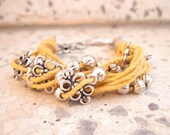 String bracelet mustard yellow hemp  - fiber jewelry