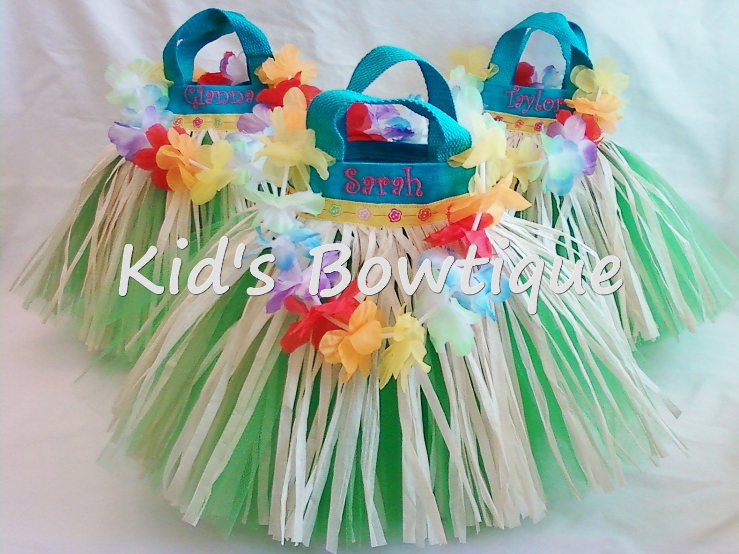 Set of 4 Luau Hula Party Favor Tutu Bags - MONOGRAMMED