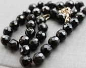 Elegant Black Glass Choker Necklace Strung on Fine Chain / French Jet