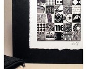 50% OFF, Mosaic Paper Collage, ooak accent art, black and white, recycled paper, home, office or set decor