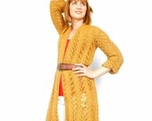 Mustard Sweater Coat Goldenrod Lily Lace Jacket Cardigan Chunky Hand Knit Wool