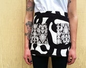 black white and navy blue damask printed handmade half apron