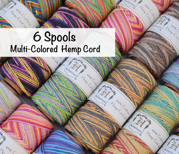 Hemp Twine, 6 Spools, Choose The Colors,  Multi Color, Hemptique, 1mm, 205 Feet,  Rainbow, Rasta, Colored Hemp Twine