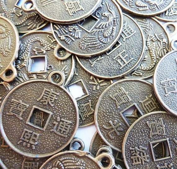Coin charms, 50 pcs, 19mm diameter, antique bronze color, coin pendants