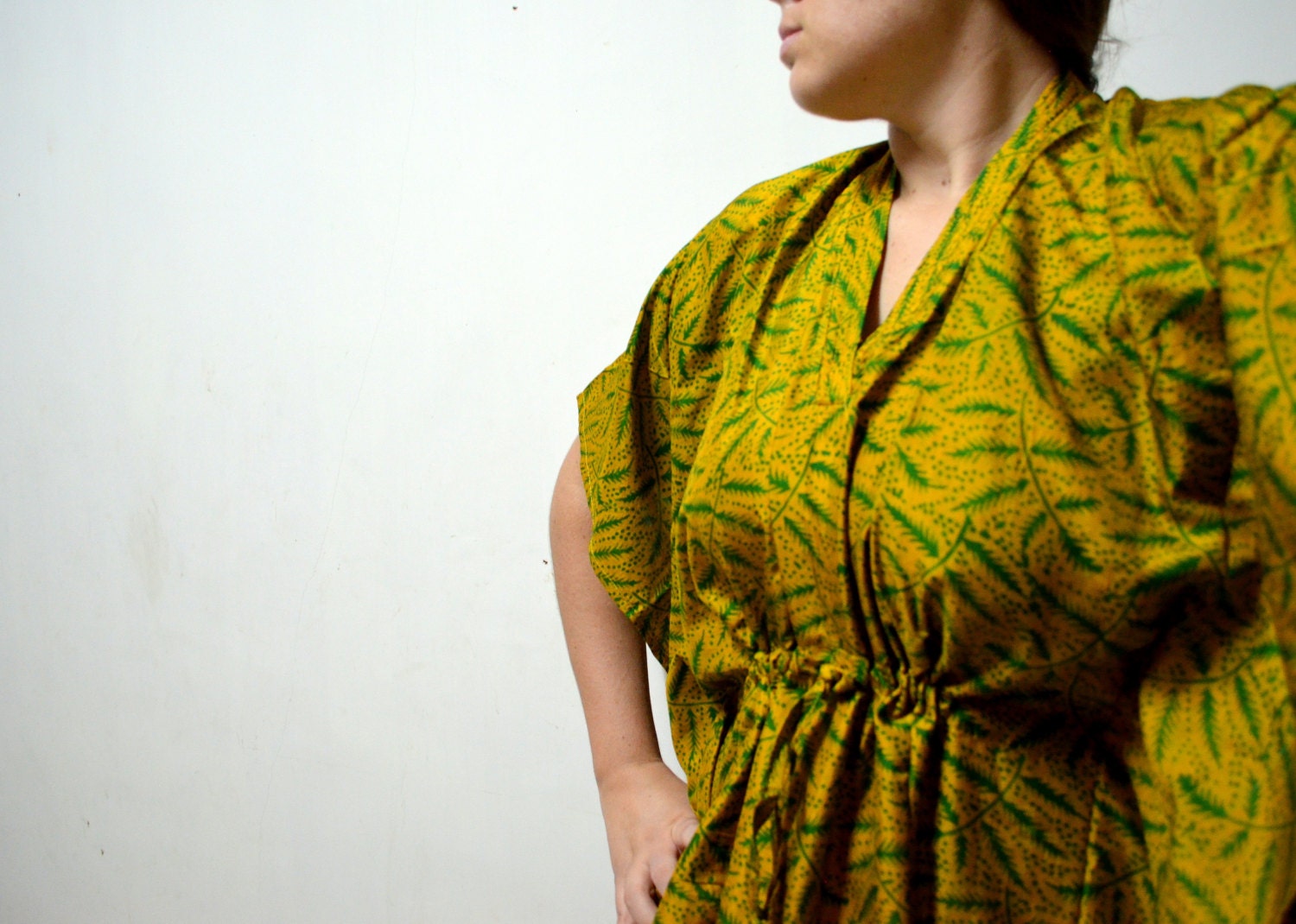 Leafy Green Silk Kaftan -Loungewear, Silk Robe, Caftan, Spa, Perfect long dress, beachwear, make great Anniversary or Birthday gift