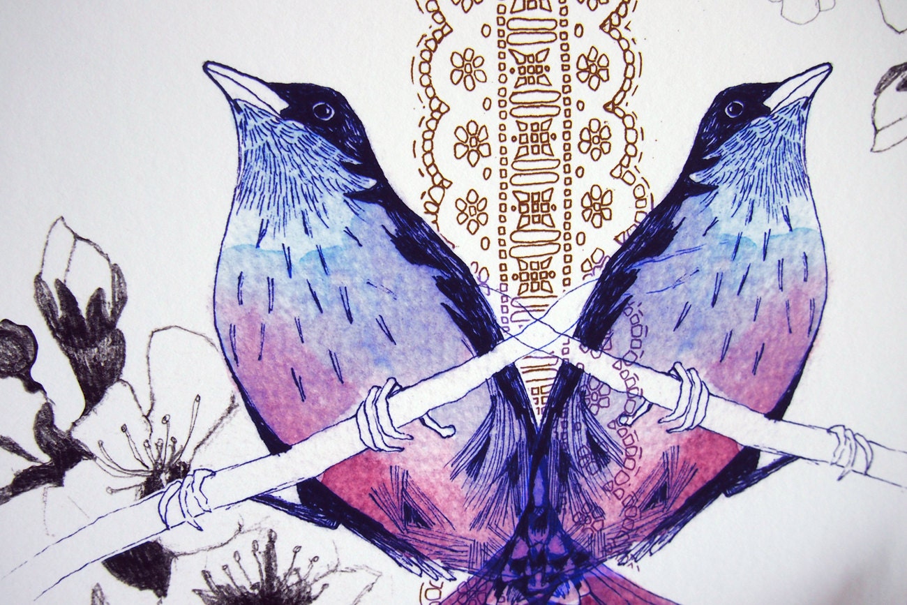 original blue bird illustration - art print