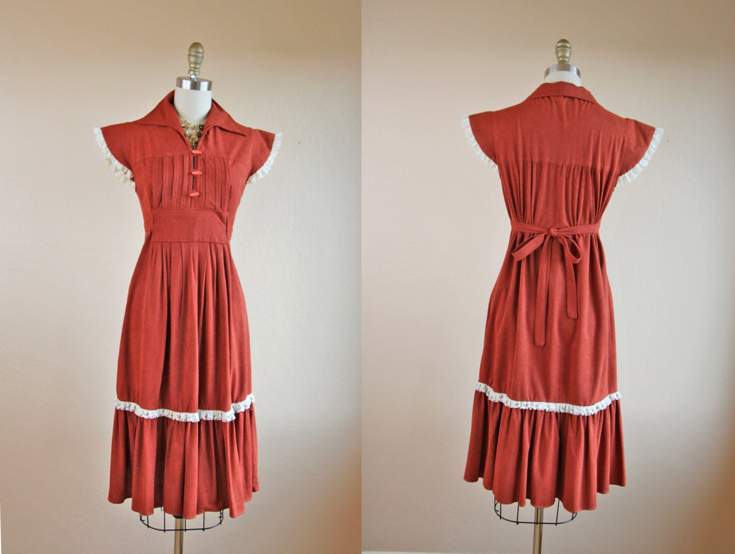 1970s Dress - Vintage 70s Dress - Brown Hippie Boho Sundress - Cinnamon Stick