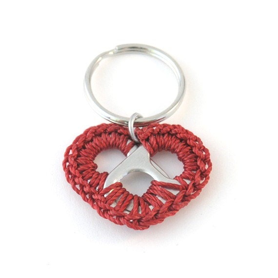 pop tab heart keychain - crochet red heart keyring