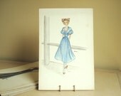 1940s fashion illustration, Bluebell, original watercolor