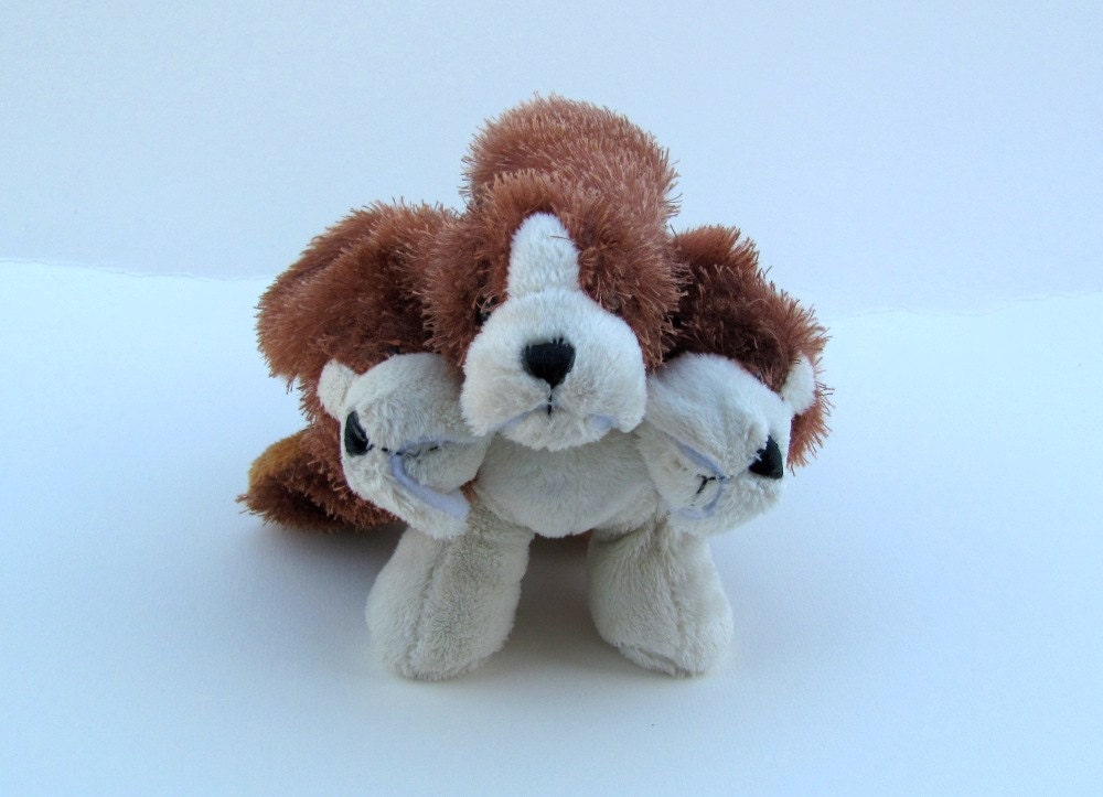 Cerberus, recycled stuffed toy monster dog soft sculpture basset hound