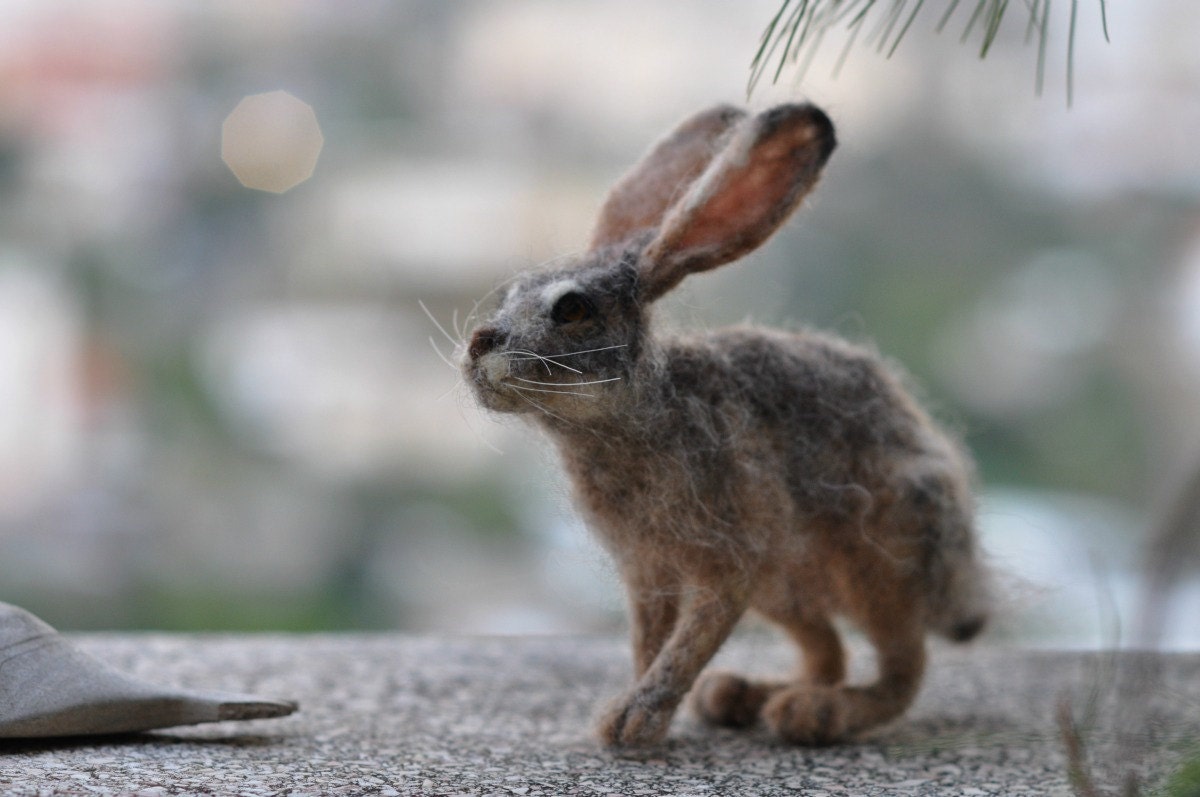 Needle felted Jackrabbit-OOAK Collectible artist wool soft sculpture by Daria Lvovsky- Made to order