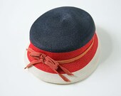 Vintage Red White and Blue Hat, 1940s Hat, Accessories, Bows, Stripes, Patriotic, Summer Hat, Nostalgic