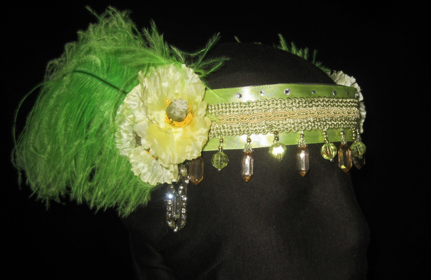 Chartreuse & Jewel Flapper Headdress