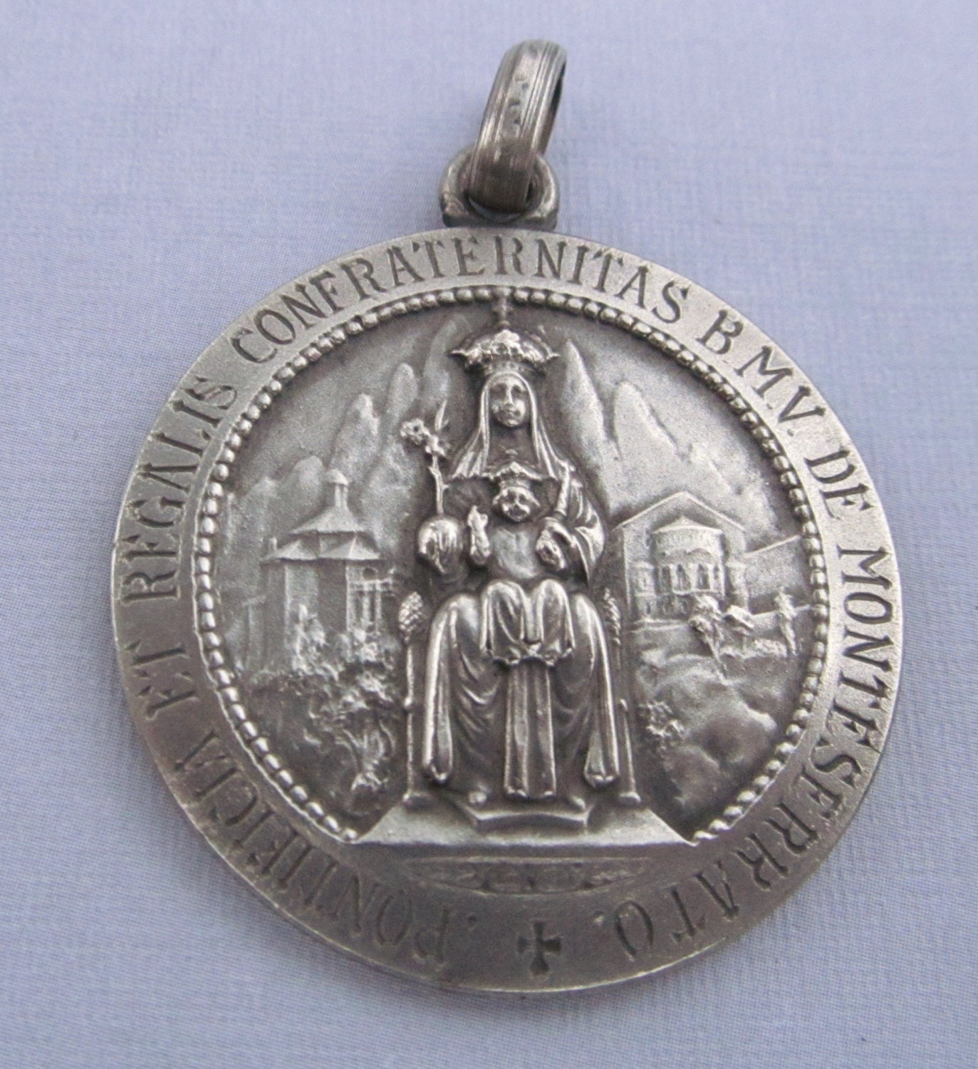 Antique Religious Medal Black Madonna of Monteserrat 300 Days Of Indulgence   SS336