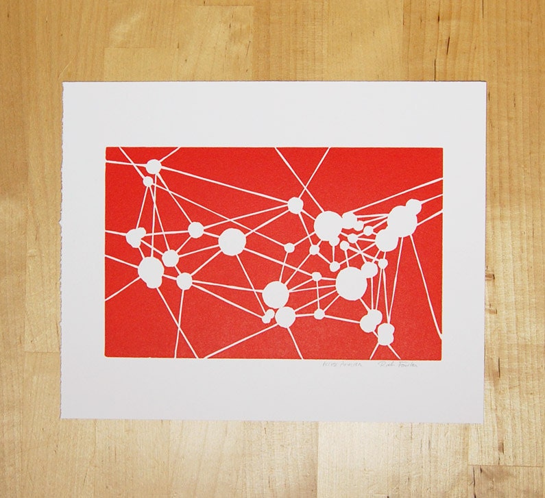 Linoleum Print - 8x10 USA Airport Map (Red)