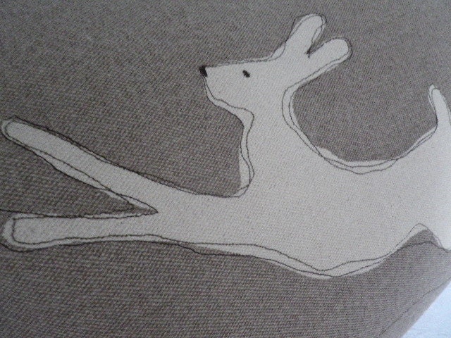 hand printed stone leaping hare cushion cover