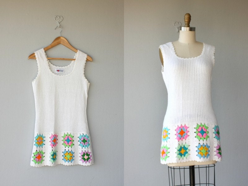vintage 1970s sweater / 1970s knit tank / tunic tank / tunic top / boho top / bohemian sweater  - size small to medium