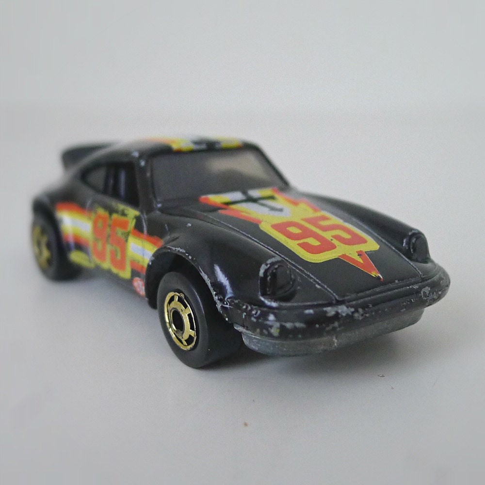 Hot Wheels Toy Car, Black Porsche P-911, 1980s - Mattel, red, yellow, diecast, kids toy, sports car, dad gift, for him, collectible