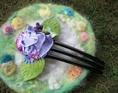 Hair Comb, Large, with Purple Rose