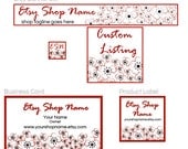Etsy Banner Set With Business Card and Product Label Designs -  Chiyogami Inspired Red and Black Flower Blossoms