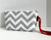 Zippered Diaper Clutch - In Grey Chevron And Red Or Custom Design Your Own