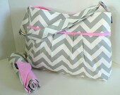 Monterey Chevron Diaper Bag Set - Medium - Grey Chevron and Pink or Custom Design Your Own