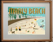 Retro Travel Poster Style Print of Manly Beach, Sydney