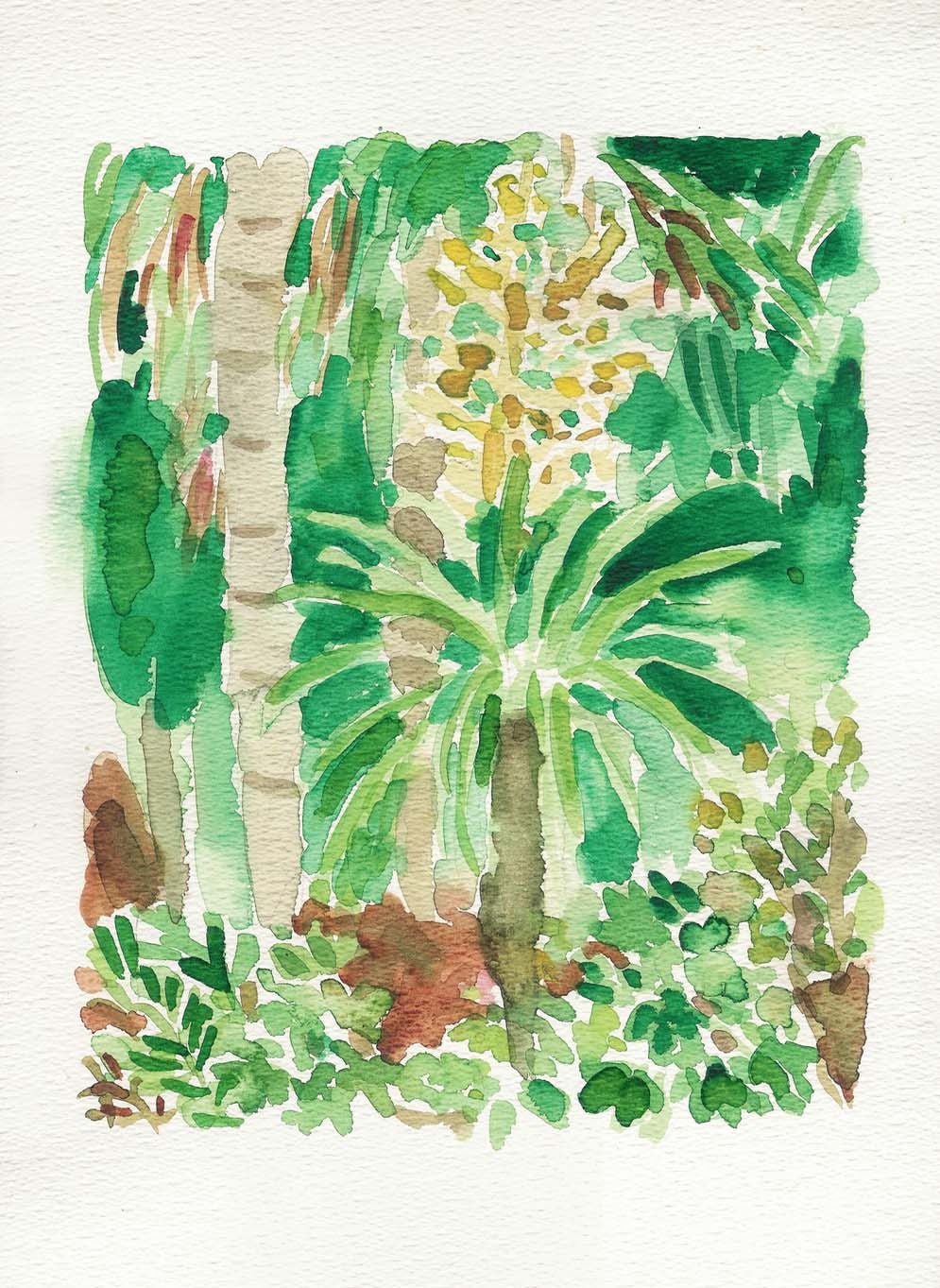 Enchanted garden art print of my original water color painting ,expresionist, garden , green, wall decor, digital print, limited edition