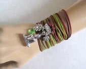 RELAXATION Charm Bracelet Necklace Anklet - Buddha Lotus Elephant Peridot Swarovski Crystal Silk Ribbon Yoga Wrap