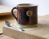 Anchor's away stoneware mug - hand thrown glazed in red jasper and brilliant white
