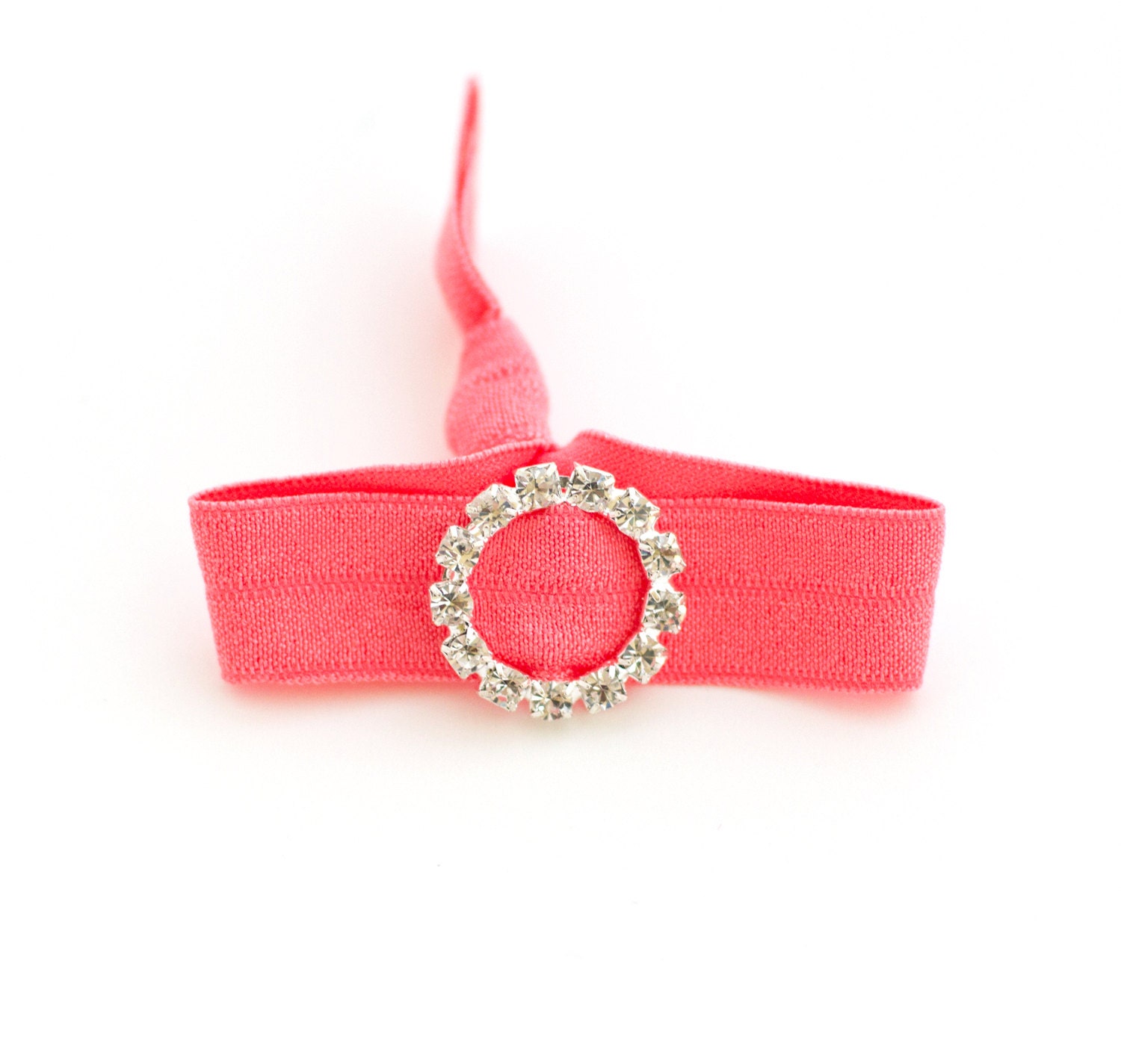 Pink Valentine's Day Inspired Hair Tie with a Rhinestone Embellishment that Doubles as a Bracelet by Mane Message on Etsy