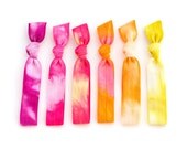 The Radiant Tie Dye Hair Tie Package - 6 Warm Bright Fire Colors Elastic Tie Dye Hair Ties that Double as Bracelets by Mane Message on Etsy