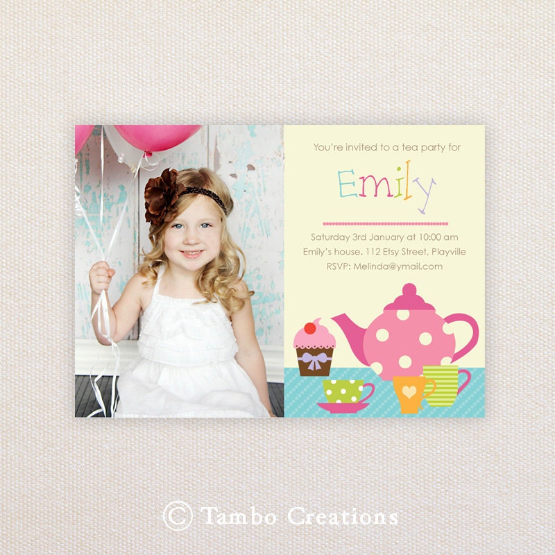 Photo Birthday Party Invitations. Sweet tea party. I Customize, You Print.