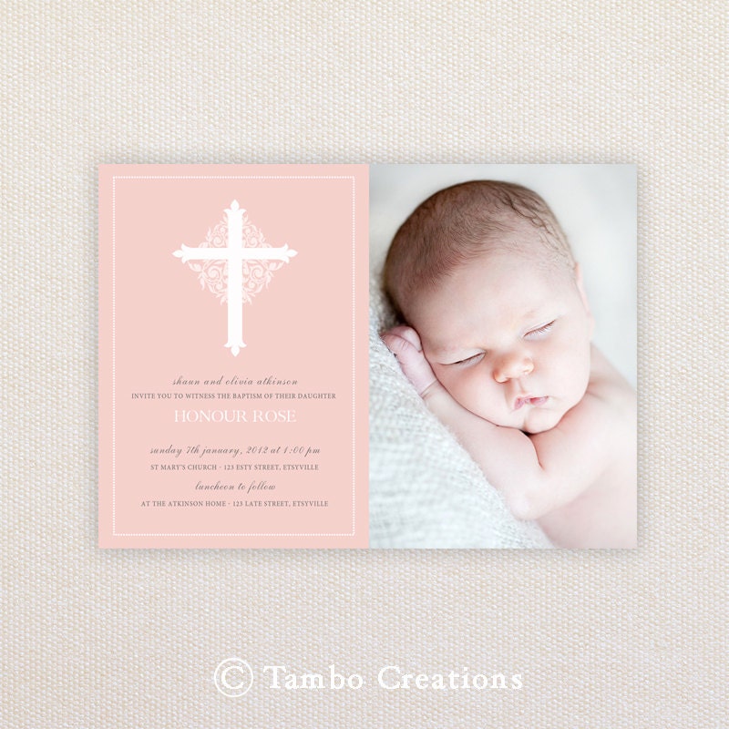Girls Photo Christening/baptism Invitations. Ornate cross. I Customize, You Print. Il_570xn