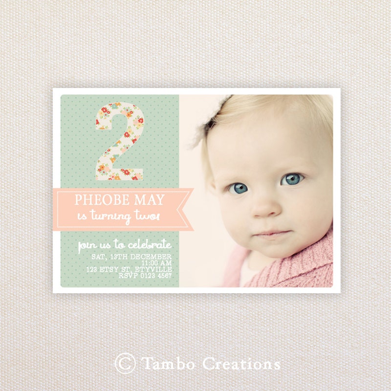 Photo Birthday Party Invitations. Floral number. I Customize, You Print. Il_570xn