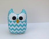 Chevron Owl Plush Baby Toy Minky Softie Mini Pillow Aqua Teal