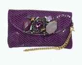 Leather Evening  Clutch - Deep African Violet  Wristlet