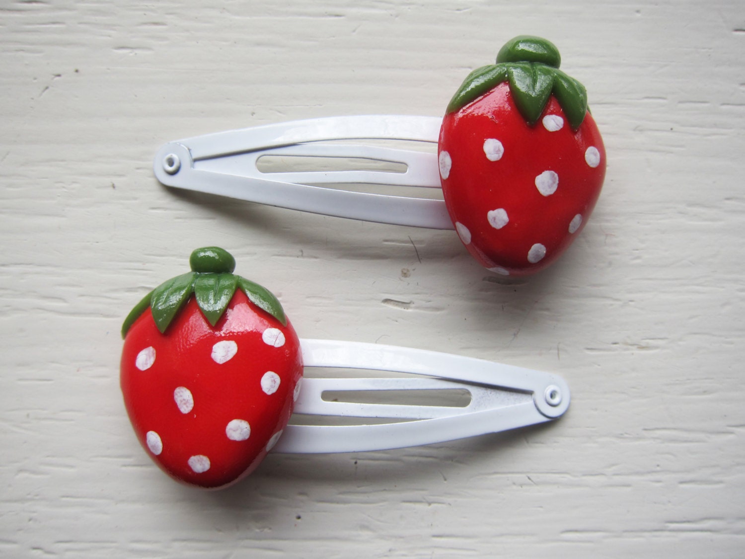 Red Strawberry Polymer Clay Hair Clip Set