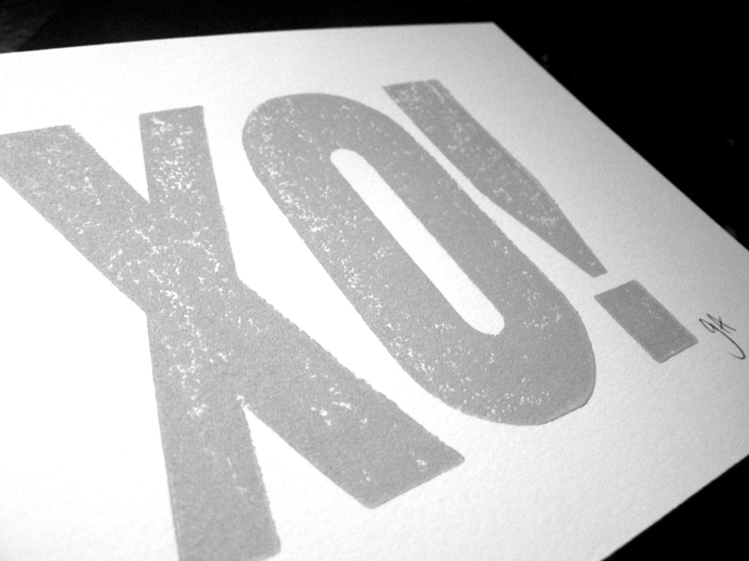 CARD / small print - xo LINOCUT 5x7 - grey greeting card or mini print