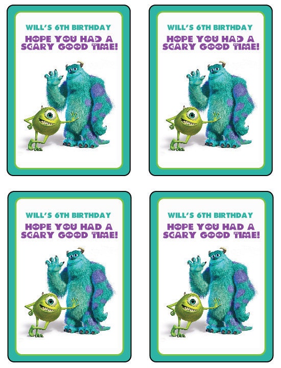 Personalized Monsters Inc & Monsters University Gift Bag Tags