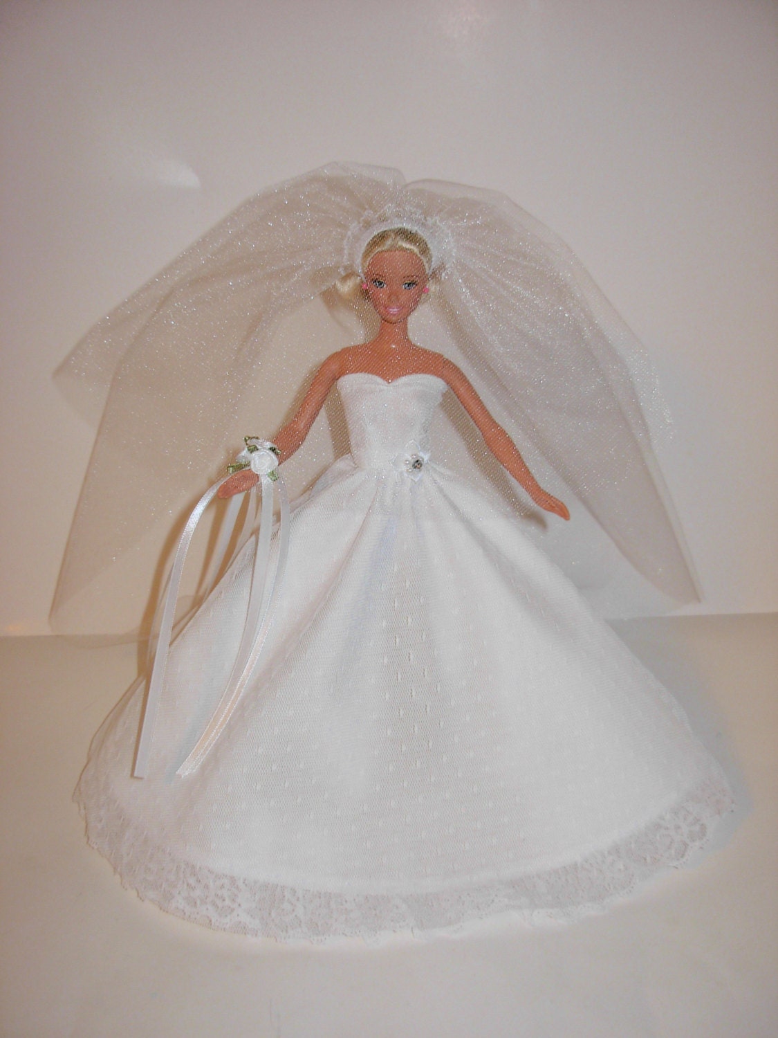 Adorable wedding gown, corsage,  veil for barbie doll