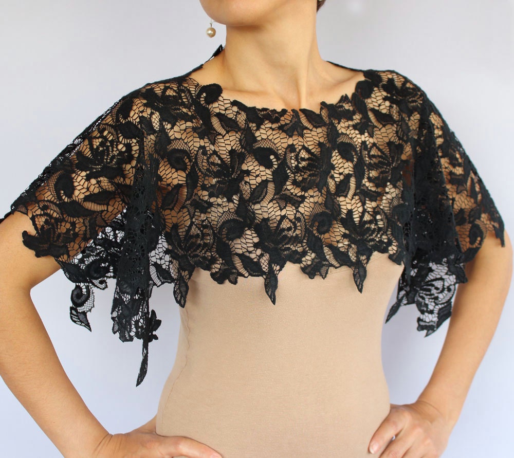 Black Lace Shrug, Bridal Shoulder Wrap. Lightweight. Handmade