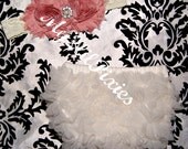 Set- Ruffle Bum Baby Bloomer and Inspired Vintage Shabby Chic Frayed Flower Pearl Center on Lace Stretch Headband-