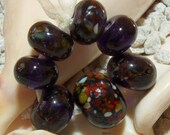 Handmade Lampwork Bead Set (7)  glass beads PURPLE CONFETTI