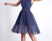 Blue chiffom prom dress mini dress  (0056)