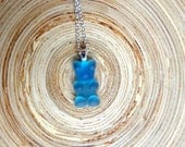 Gummy Bear Necklace Pendant 22" Sterling Silver Chain 925 Blueberry Blue Trolli