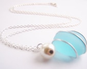 Seaglass Bridesmaids sets - Aqua Blue Necklace - Glass Pearl - Other Colors - Earrings available - Weddings - affordable - seaside