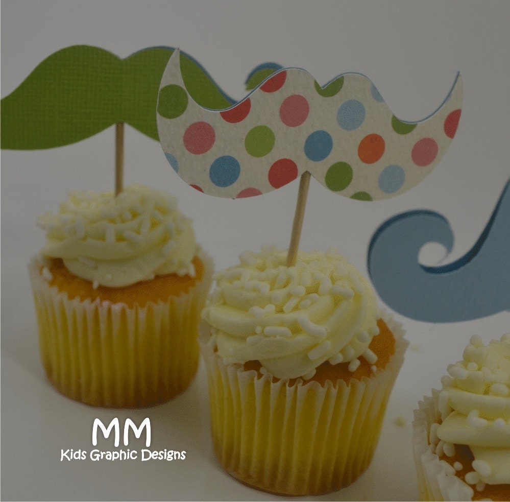 Mustache Theme - 20 Cupcake Toppers - Personalized - Birthday - Baby Shower Il_170x135