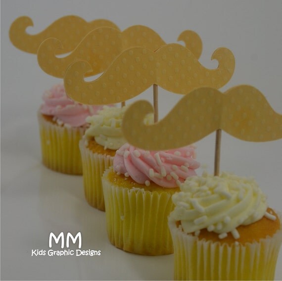 Mustache Theme - 20 Cupcake Toppers - Personalized - Birthday - Baby Shower Il_570xn