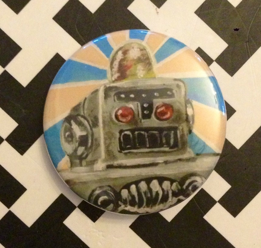 Toy robot Fan Art Pop Art 1 1/2  inch pin button